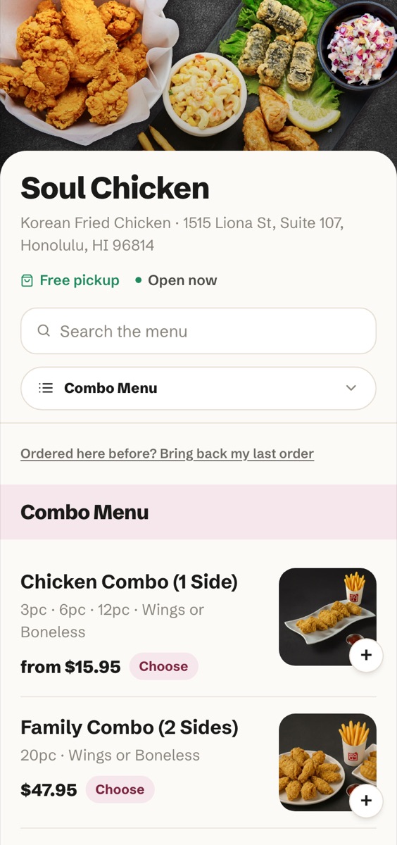 A restaurant's own ordering page on a phone